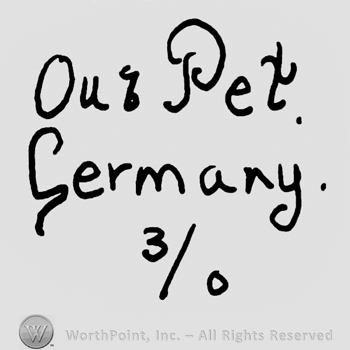 Our Pet Germany handwritten with lowercase letters ove number 3/0