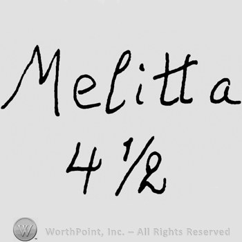 Melitta handwritten with lowercase letters over number 4 and 1/2