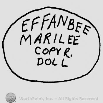 Effanbee Marilee Copyr. Doll written with uppercase letters inside an oval