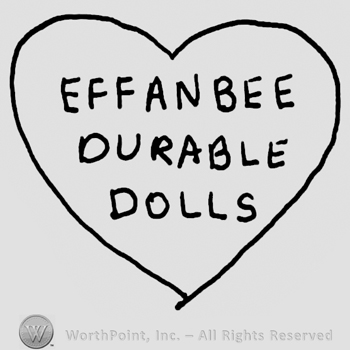 Effanbee Durable Dolls written with uppercase letters inside a heart