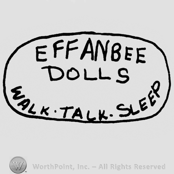 Effanbee Dolls Walk Talk Sleep written with uppercase letters inside an oval