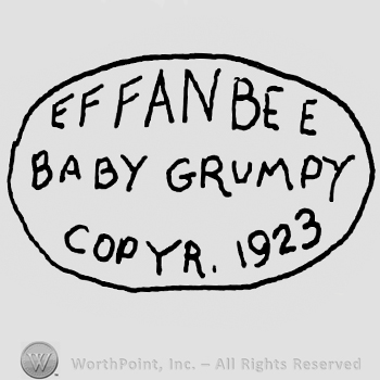 Effanbee Baby Grumpy Copyr. 1923 written with uppercase letters inside an oval