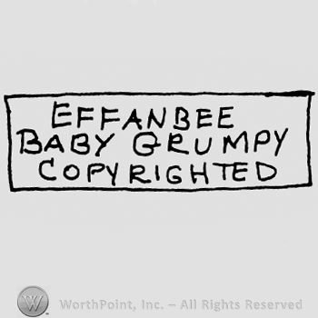 Effanbee Baby Grumpy Copyrighted written with uppercase letters inside a rectangle
