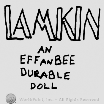 Lamkin written with uppercase letters over An Effanbee Durable Doll written with uppercase letters