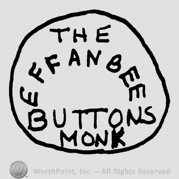 The Effanbee Buttons Monk written with uppercase letters inside a circle