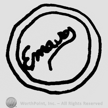 Handwritten Emaso, signature-like, inside a circle