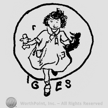 Baby girl holding a toy stepping outside a circle, uppercase IGES