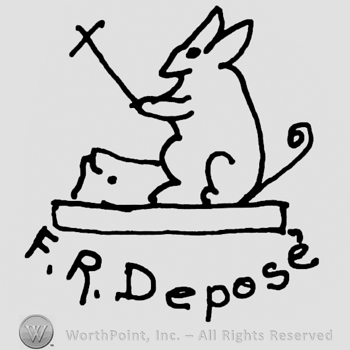 Mouse with cross on a stand, F.R. Depose written below