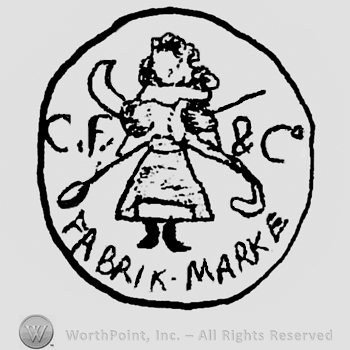 Baby doll, uppercase CERC, Fabrik Marke written with uppercase letters, all in a circle
