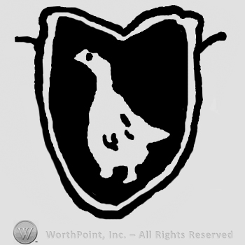 Stylized bird on a black shield.