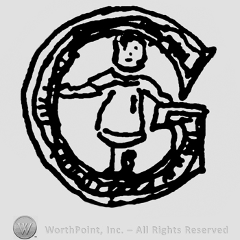 Stylized doll inside uppercase G