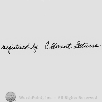 Registered by Clement Gatusse handwritten with lowercase calygraphic letters