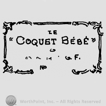 Le Coquet Bebe written with uppercase inside an ornamented rectangle