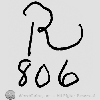 Uppercase handwritten R over number 806