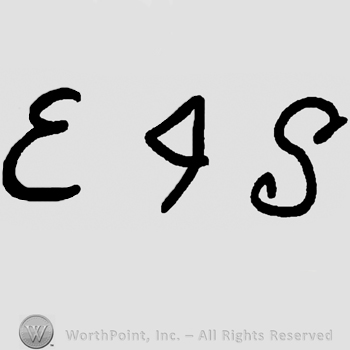 Uppercase handwritten E and S and number 4 in between