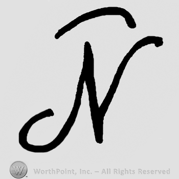 Uppercase handwritten N with a curved line on top