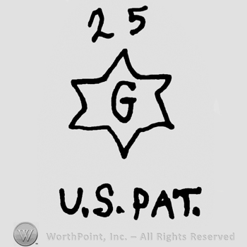 Number 25 over a star with uppercase G inside, U.S. Pat written below with uppercase letters