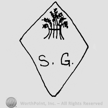 Bunch of flowers over uppercase S.G., all inside a diamond