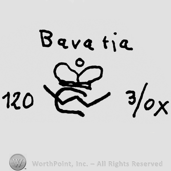 Bavaria with lowercase letter over a crown and uppercase GW, numbers 120 and 3/0X  place on the sides