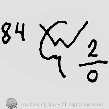 Number 84, uppercase GW and number 2 over 0 like a fraction
