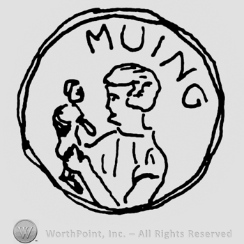 Muing written with uppercase letters over a stylized child honding a puppet, all inside a circle