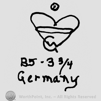 Crown over uppercase B5 and number 3 3/4, Germany written with lowercase letters
