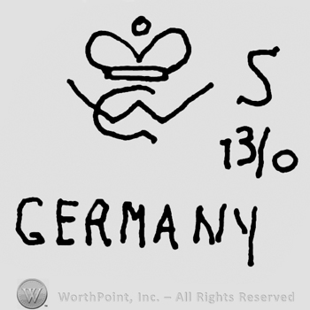 Crown over uppercase GW, uppercase S and number 13/0, Germany written below with uppercase letters
