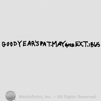 Goodyear's Pat. May Ext. 1865 written with uppercase letters