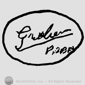 Gratieux handwritten, signature-like inside an oval