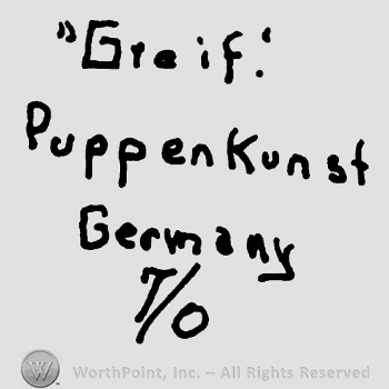 Greif Puppenkunst Germany written with lowercase letters, number 7 over 0