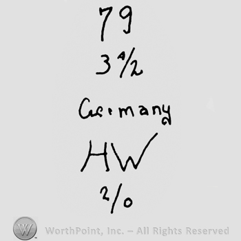 Number 79 over 3 1/2, Germany written with lowercase letters, uppercase HW over 2/0