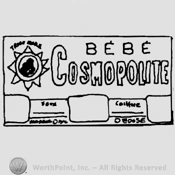 Bebe Cosmopolite written with uppercase letters and precedeed by a star in a circle, all inside a rectangle