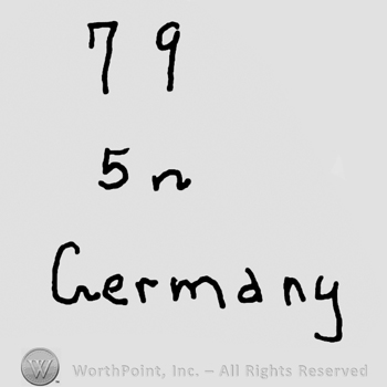 Number 79 over number 5 and Germany written with lowercase letters