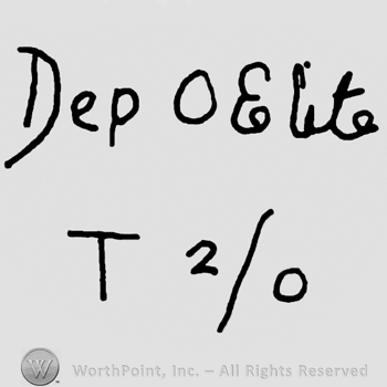 Dep O Elite handwritten over uppercase T and number 2/0