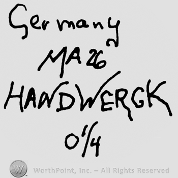 Germany with lowercase letters over Max Handwerck written with uppercase letters and number 0 and 1/4