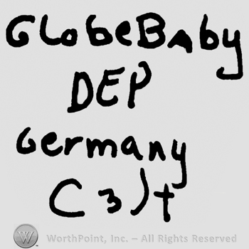 Globe Baby written with lowercase letters over DEP written with uppercase letters, Germany and uppercase C&H written below