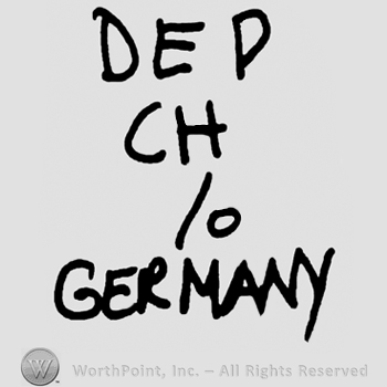 Dep Ch written with uppercase letters, slash sign and a zero, Germany written below with uppercase letters