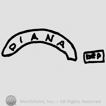 Diana written on a ribbon with uppercase letters, Dep written on the right with uppercase letters inside a rectangle