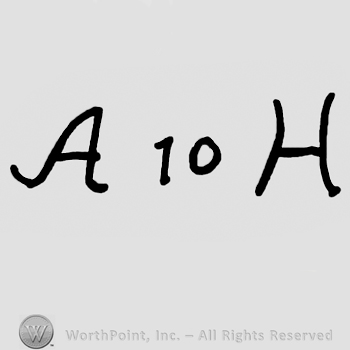 Uppercase handwritten A and H and number 10 in between