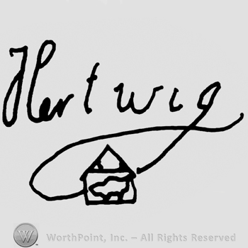 Hertwig handwritten, signature-like over a stylized house