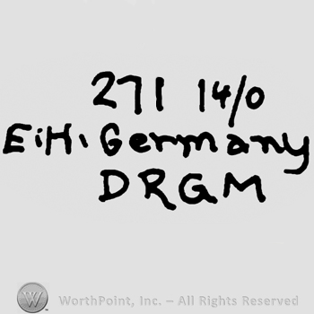 Numbers 271 and 14/0 over uppercase EH and lowercase Germany, over uppercase DRGM
