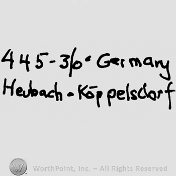 Number 445, 3/0 next to Germany written with lowercase letters over Heubach-Koppelsdorf also written with lowercase letters