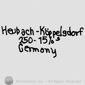 Heubach Koppelsdorf written with lowercase letters over numbers 250-15/0 and Germany written with lowercase letters