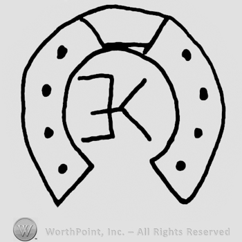 Horseshoe, uppercase mirrored E and uppercase K, entwined