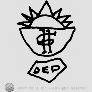Half sun inside a half circlw, uppercase HG written on it, Dep written below inside a stylized triangle