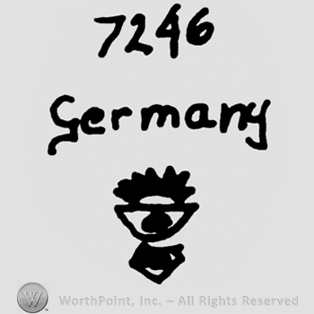 Number 7246 over Germany written with lowercase letters, half sun inside half circle, uppercase HG written inside Dep written below inside a stylized triangle