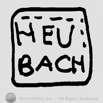 Heu Bach written with uppercase letters inside a square with two dotted lines