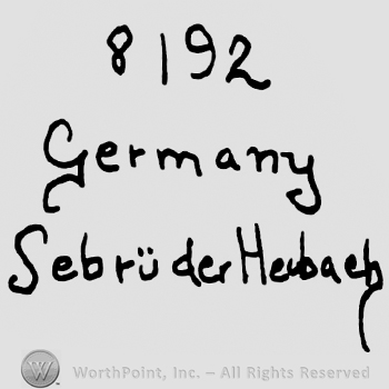 Number 8192 over Germany Gebruder Heubach written with lowercase letters