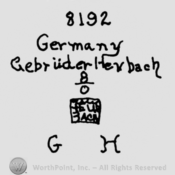 Number 8192 over Germany Gebruder Heubach written with lowercase letters, number 8 and 0 in fraction, HeuBach written with uppercase letters inside a square and uppercase GH written below