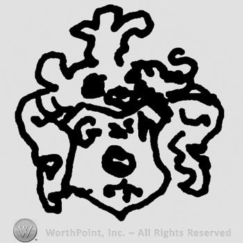 A coat of arms with crown above, writings on it